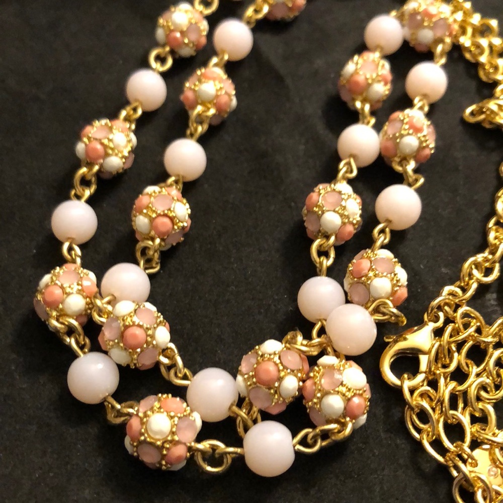 Talbots Pink and Gold Necklace beaded 18”